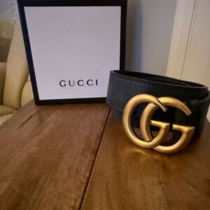 Gucci Leather Belt with Gold GG Emblem